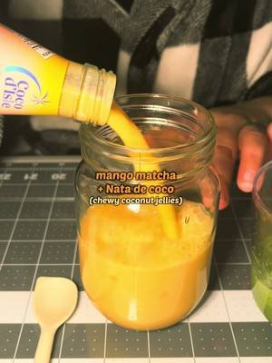 easy delicious mango matcha with nata de coco 🥥  #matchaathome #mangomatcha 