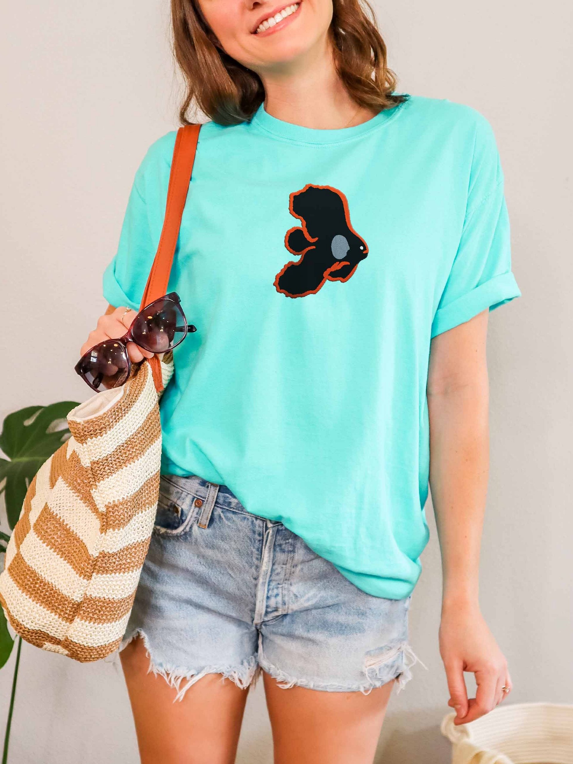 Juvenile Black Batfish Embroidered Shirt | Juvenile Platax pinnatus Reef Fish Tee | Saltwater Aquarium Apparel product image (2)