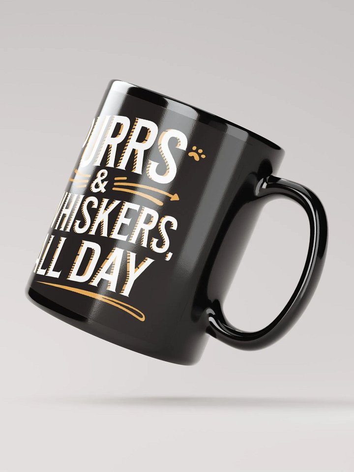 "Purrs & Whiskers All Day" #Statement Glossy Black Mug product image (4)