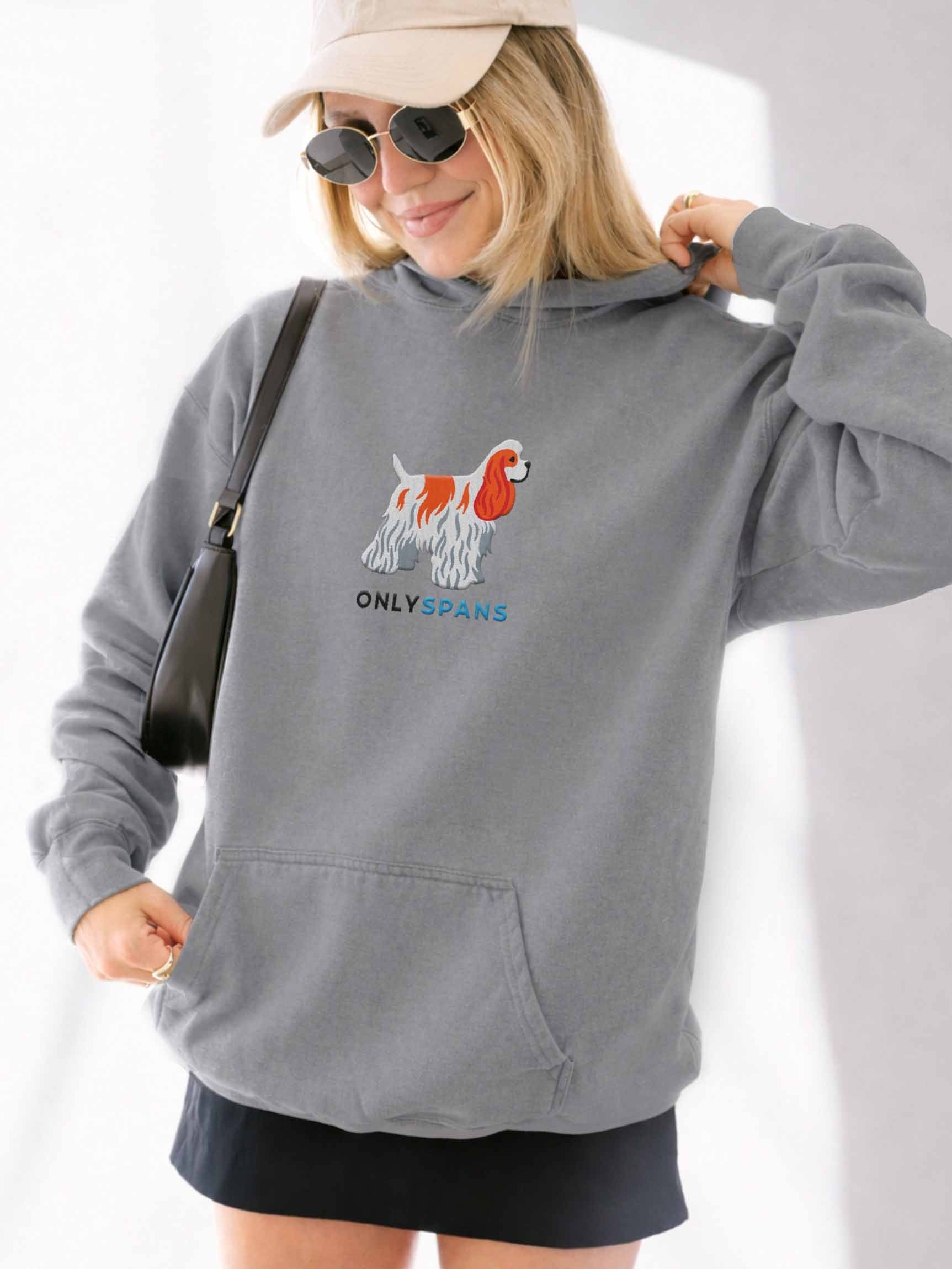 Only Spans Premium Hoodie (Embroidered) of an American Cocker Spaniel(Parti Red & White) product image (2)