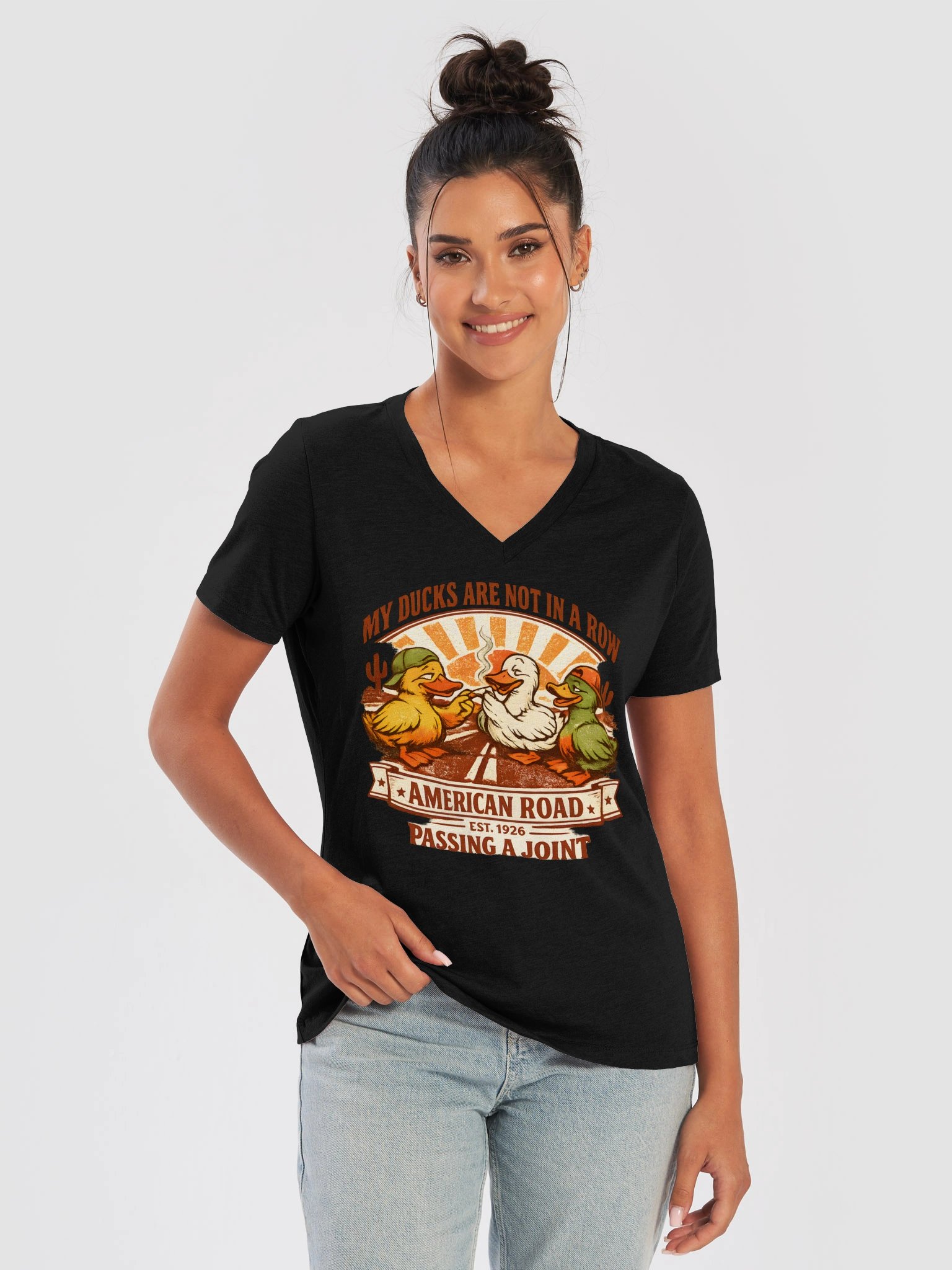 My Ducks Aren’t in a Row Vintage Duck V-Neck Tee product image (57)