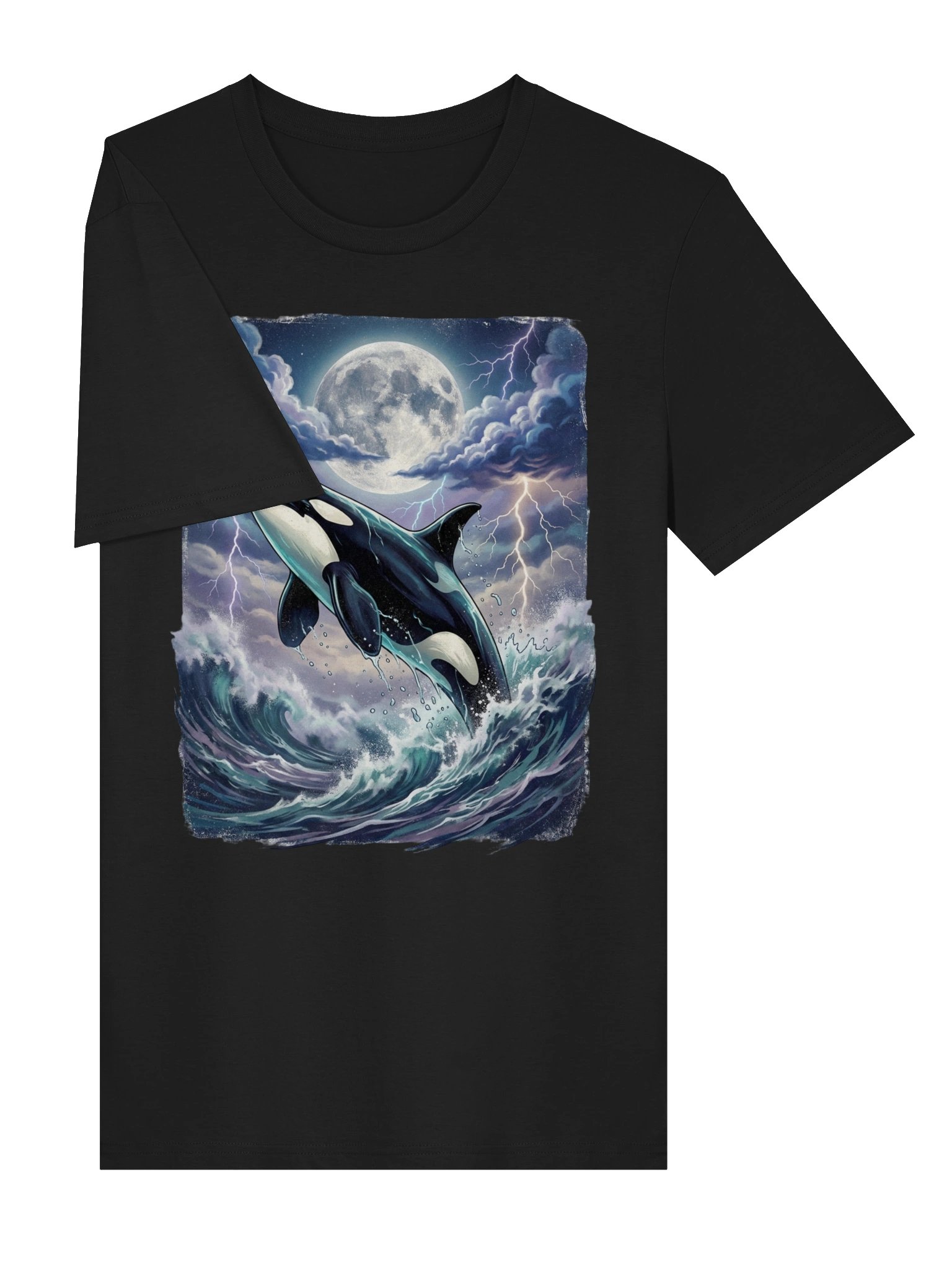 Vintage Killer Whale T-Shirt – 90s Retro Ocean Graphic, Orca Under Moon & Stormy Sky product image (9)