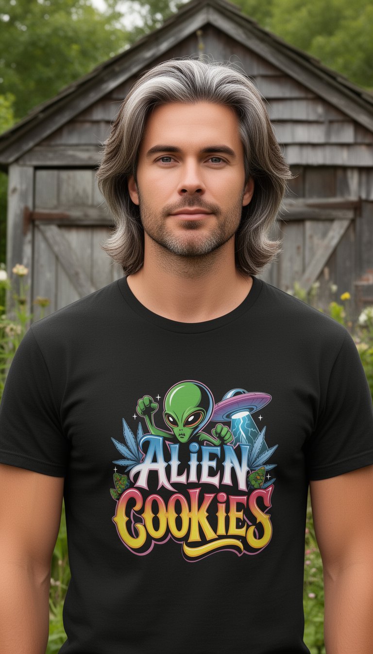 Alien Cookies Weed Art — Cosmic Cannabis Graphic — Heavyweight T-Shirt product image (1)