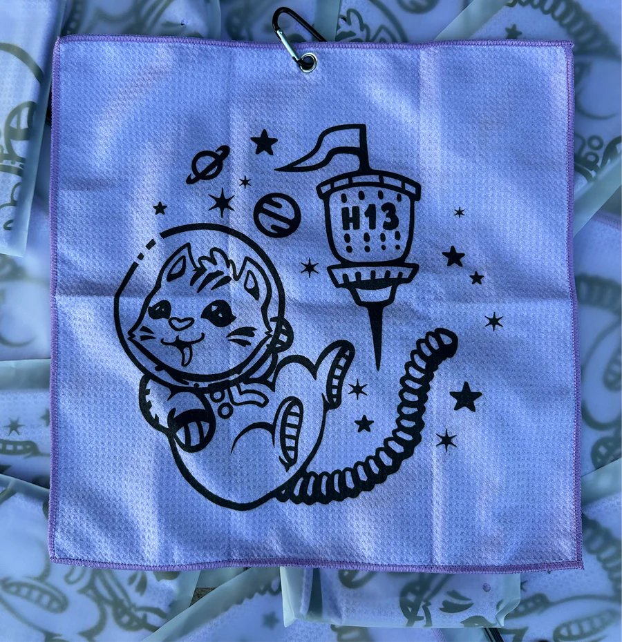 HOLE 13 DISC GOLF SPACE CAT WAFFLE TOWEL product image (1)