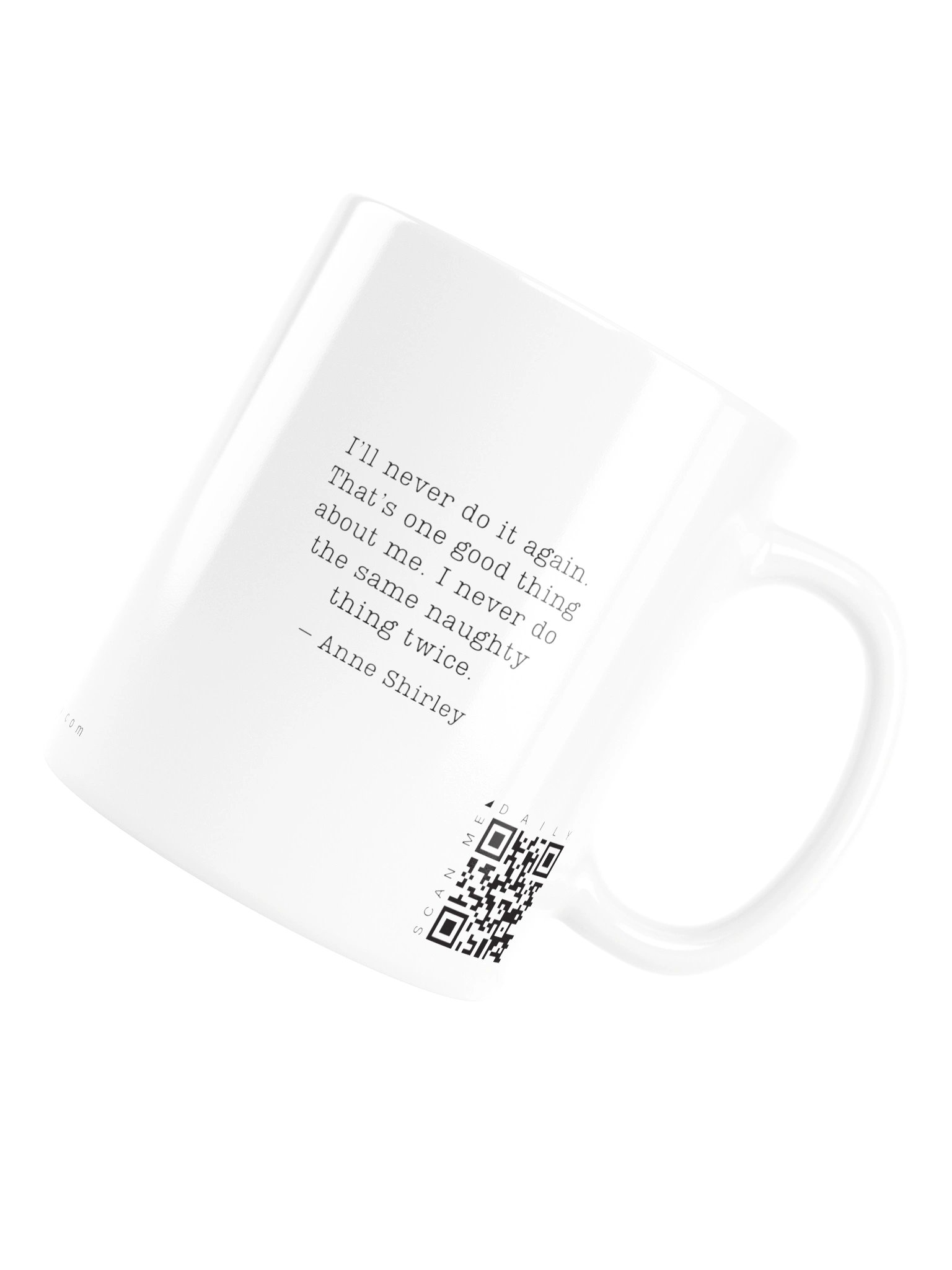 <i>Never</i> • QR Mug<br /> With 160 Daily Quotes<br /> <small>Quotes from beloved novel<br />Anne of Green Gables (1908)</small> product image (7)