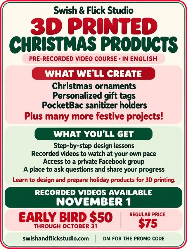 Learn how to create ornaments, personalized gift tags, pocketbac holders, and many more products. We will be using Fusion 360 (Free version) and Bambu Studio. I will include the negatives we’ll use in class with the purchase of the course. Every file we make in class is also included. 