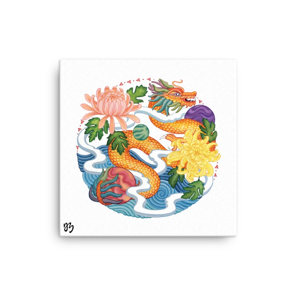 "Dragon & Chrysanthemums" - White - Thin Canvas Prints product image (1)