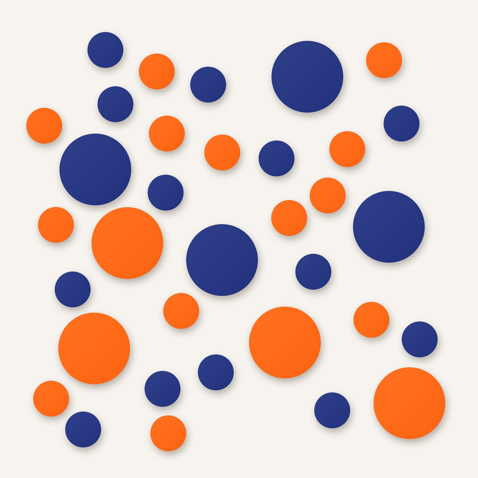 Navy Blue and Orange Polka Dot Wall Decals, 2" and 4" Vinyl Circle Stickers, Removable Dot Decals for Nursery, Kids Room, Playroom product image (1)