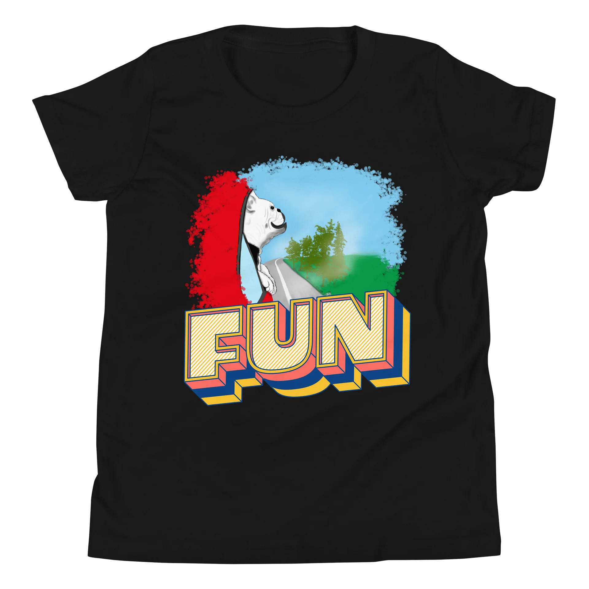 "Fun" (dog looking out car window) T-Shirt. Youth Short Sleeve T-Shirt - Bella+Canvas product image (1)