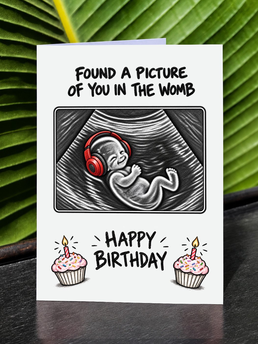 FUNNY MUSIC LOVER BIRTHDAY CARD | Ultrasound Baby Wearing Headphones/Earphones Illustration In The Womb product image (1)