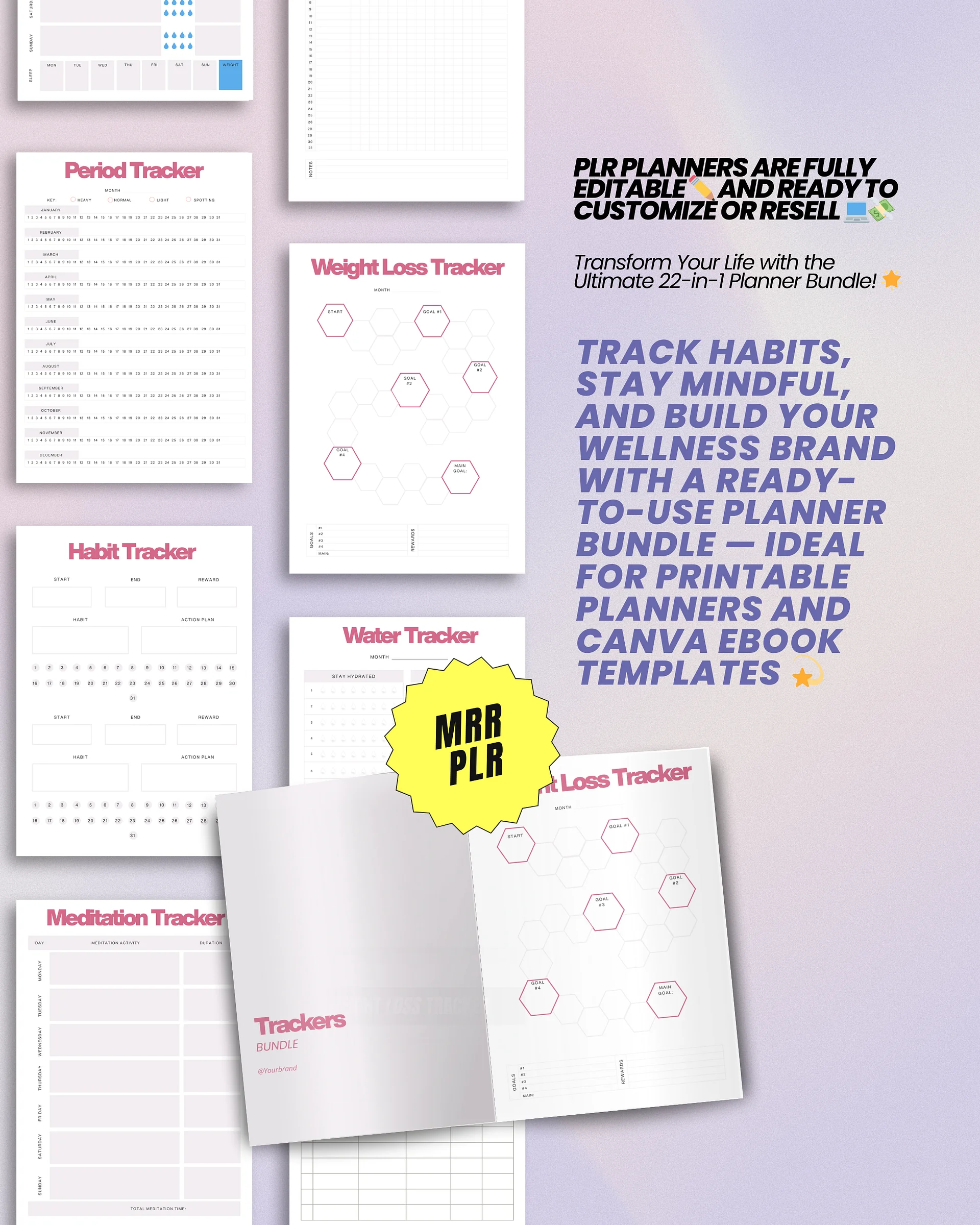 22 Self Care & Wellness Digital Planners Bundle | MRR PLR Bundle product image (3)
