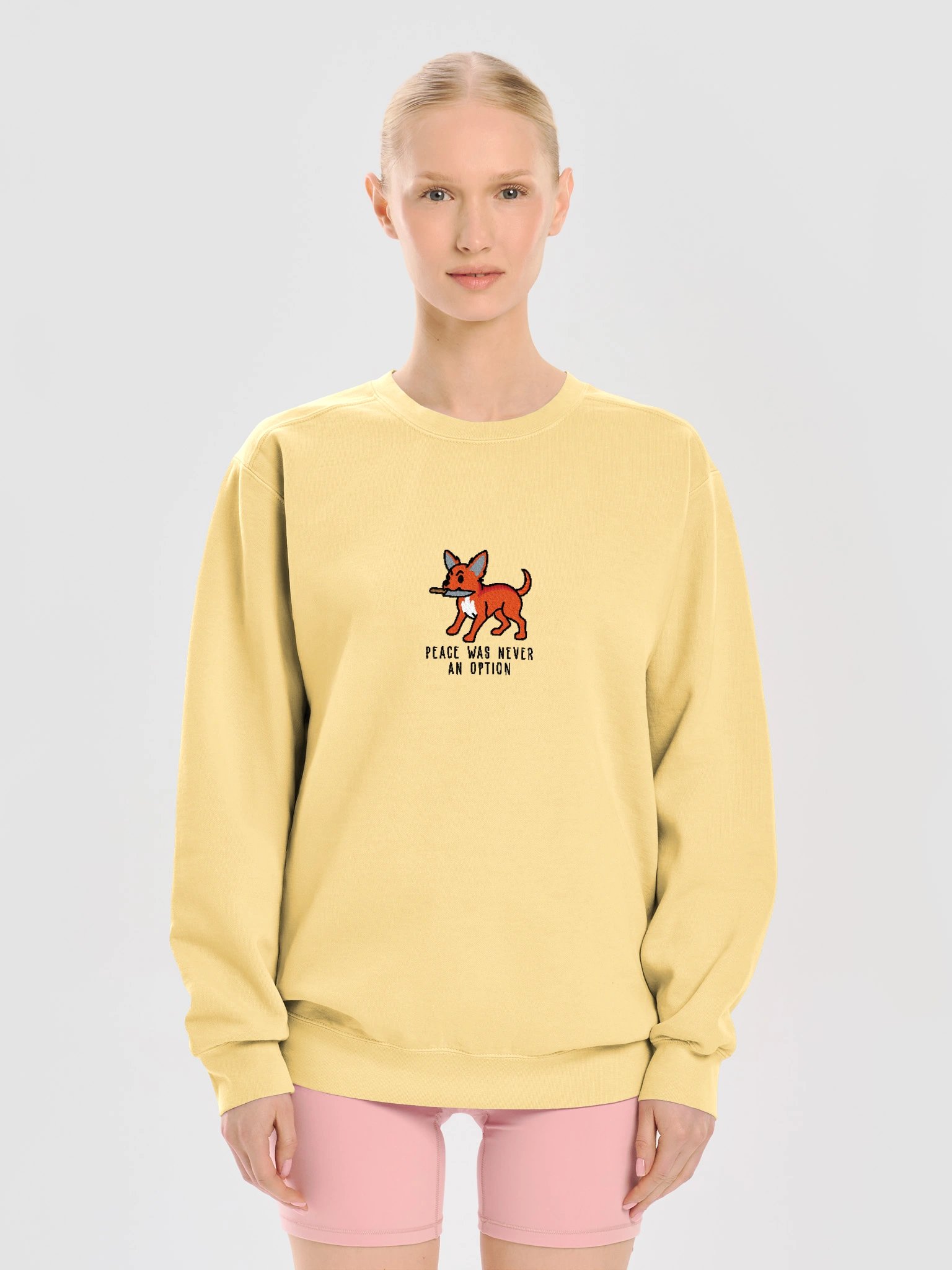 Peace Was Never an Option Funny Chibi-Style Embroidered Premium Sweatshirt for Chihuahua(Red) Owners product image (45)