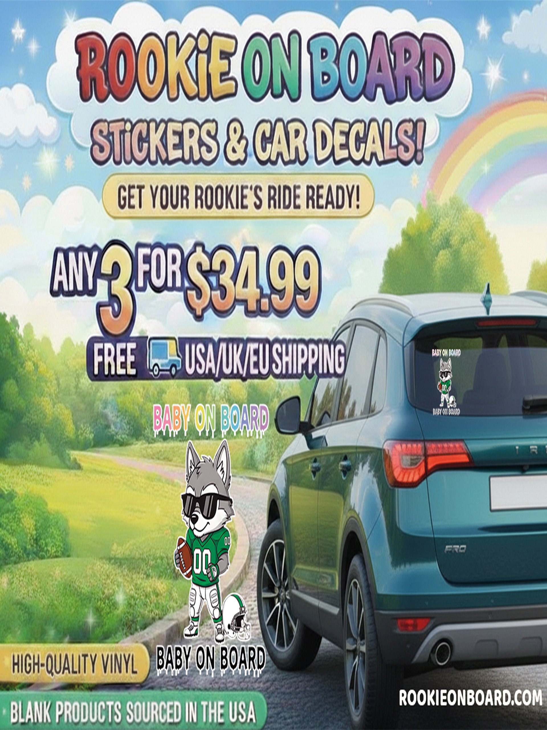 Funny Wolf Football Baby on Board Sticker - 5x5 Weatherproof Vinyl Car Decal - Cute Sporty Wolf Tailgate Decor - Premium Outdoor Grade Safety Sign for SUVs & Jeeps product image (2)