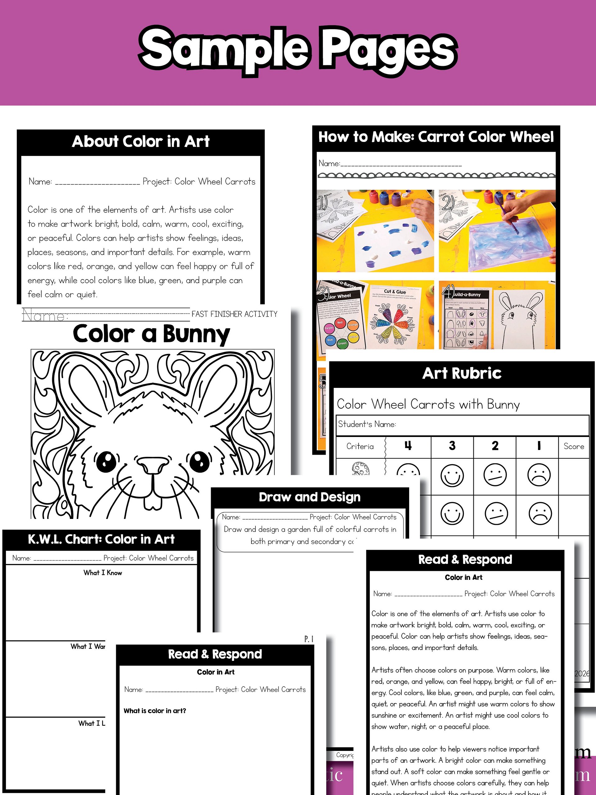 Color Wheel Art Lesson 2nd Grade Element of Art Project Colors Bunny Art Project product image (9)