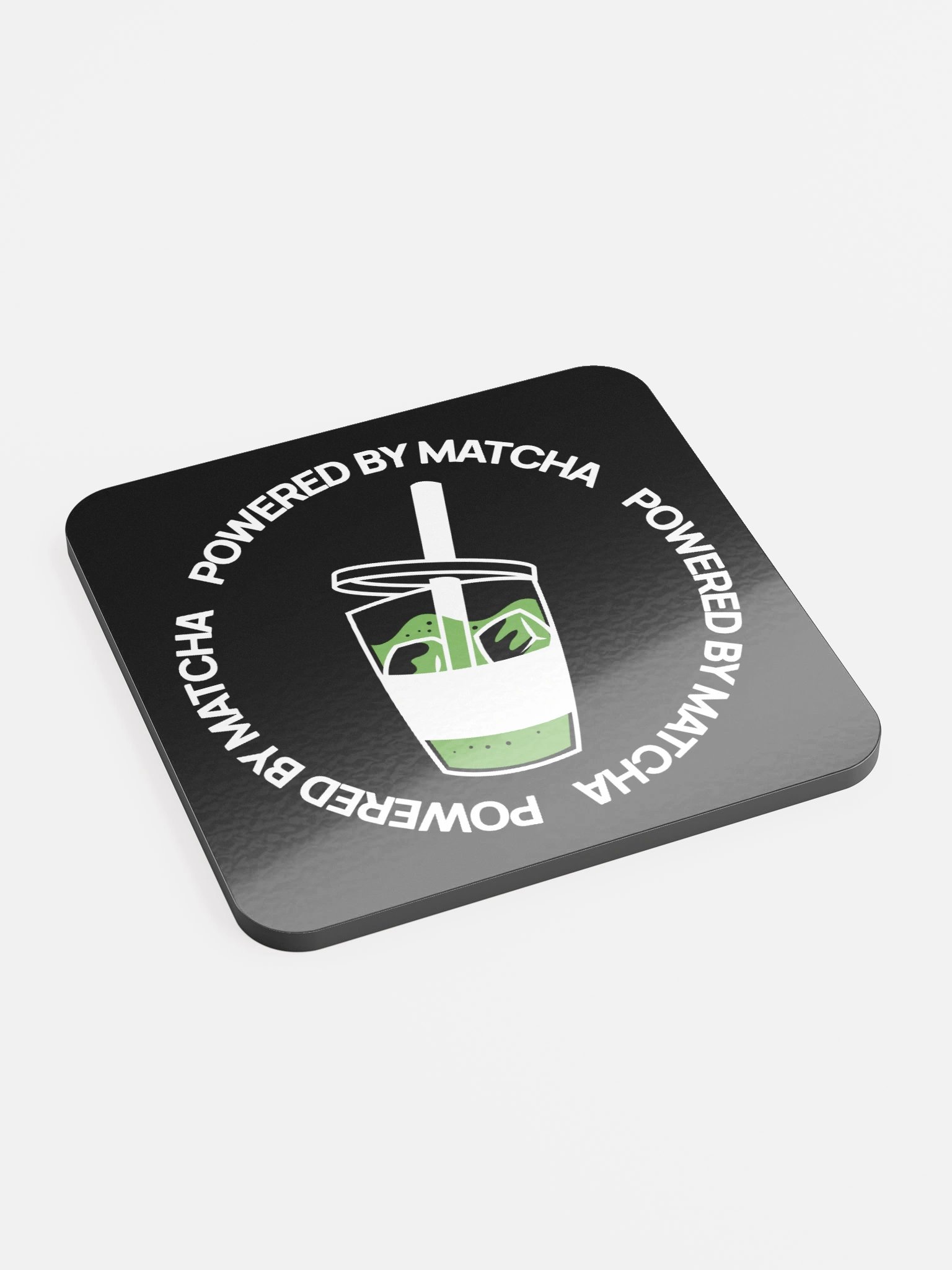 Powered By Matcha Dark Glossy Cork Coaster product image (3)