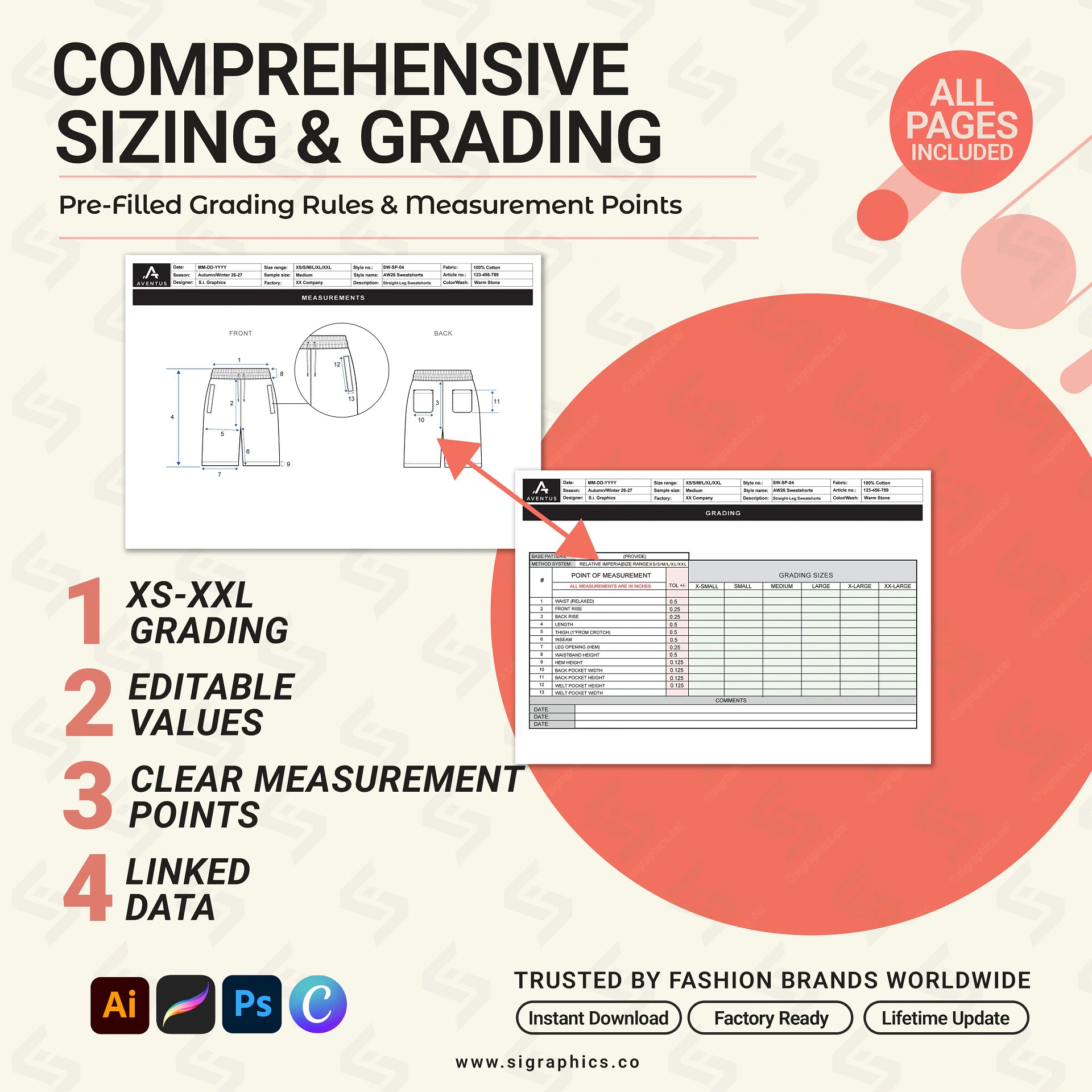 Sweat Shorts Tech Pack Template – Editable AI File product image (5)