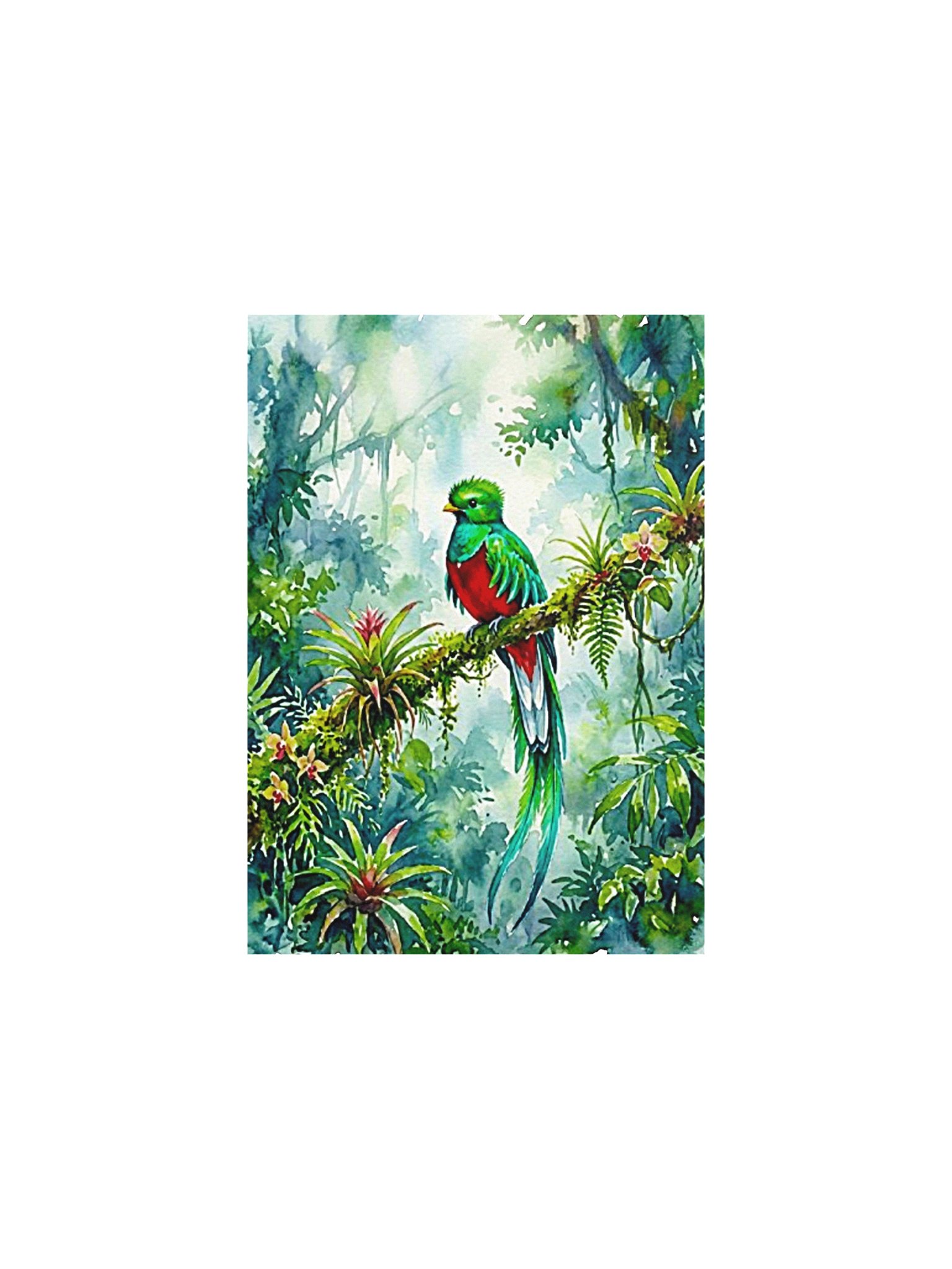 Resplendent Quetzal Tropical Rainforest Watercolor Matte Poster product image (1)