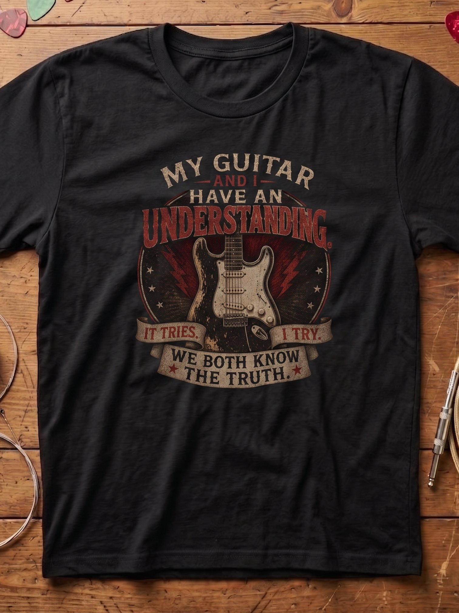 We both know the truth - guitar t-shirt | funny guitar t-shirts product image (1)