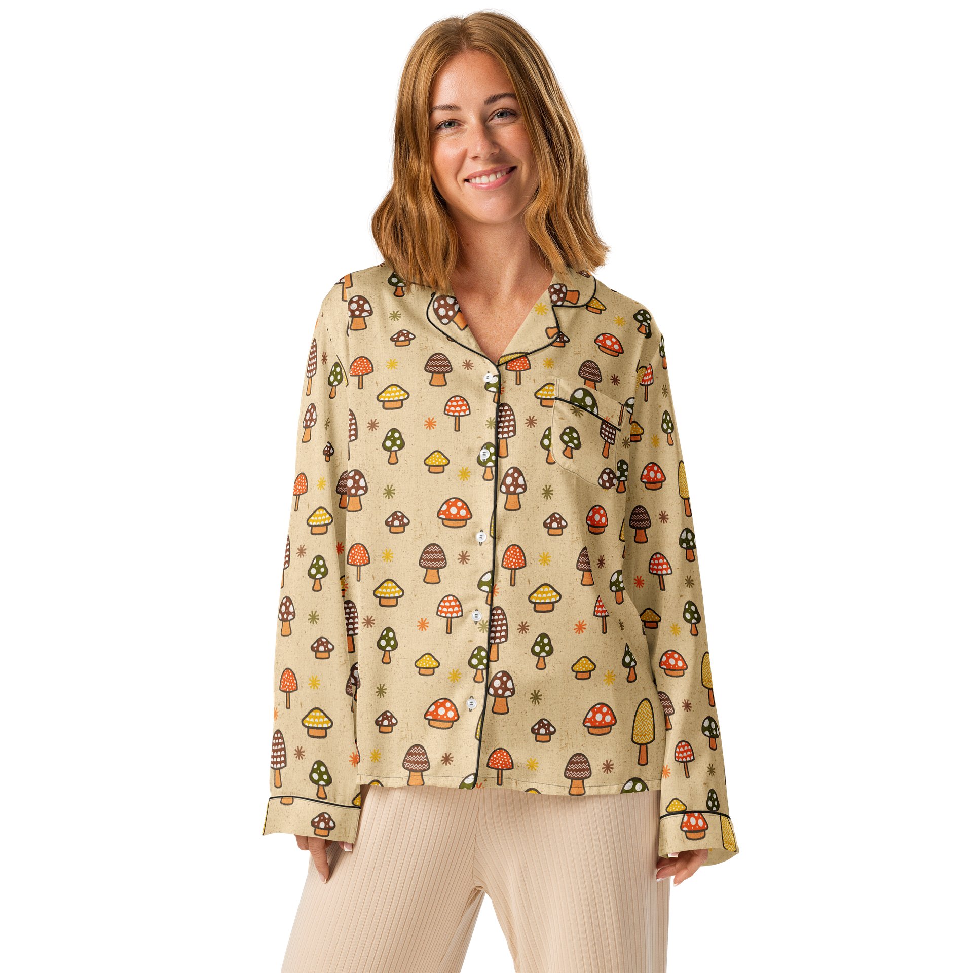 1970s Retro Mushrooms Ladies Long Sleeve Pajama Top product image (1)