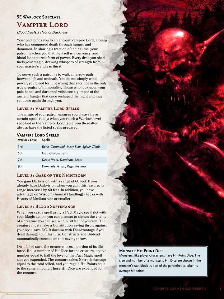 Vampire Lord | 5.5E Warlock Subclass product image (2)