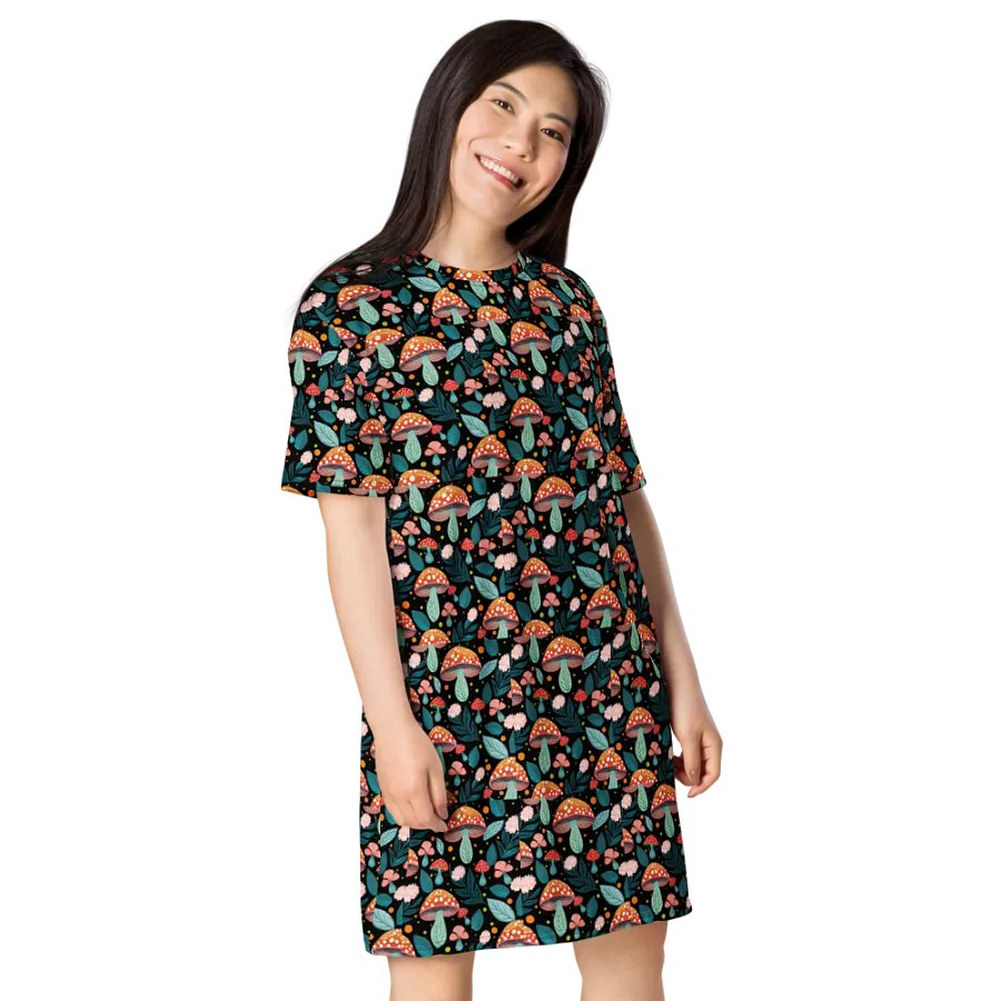 Mushroom Art Print Woman's Oversized T-shirt | Fungi Cuteness product image (1)