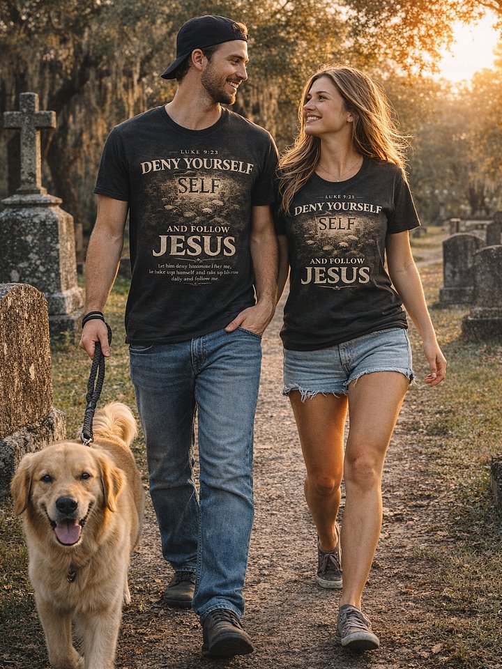 Deny Yourself Christian T-Shirt – Luke 9:23 Bible Verse Streetwear Tee – Die to Self Faith Shirt – Jesus Follow Me Christian Apparel product image (2)