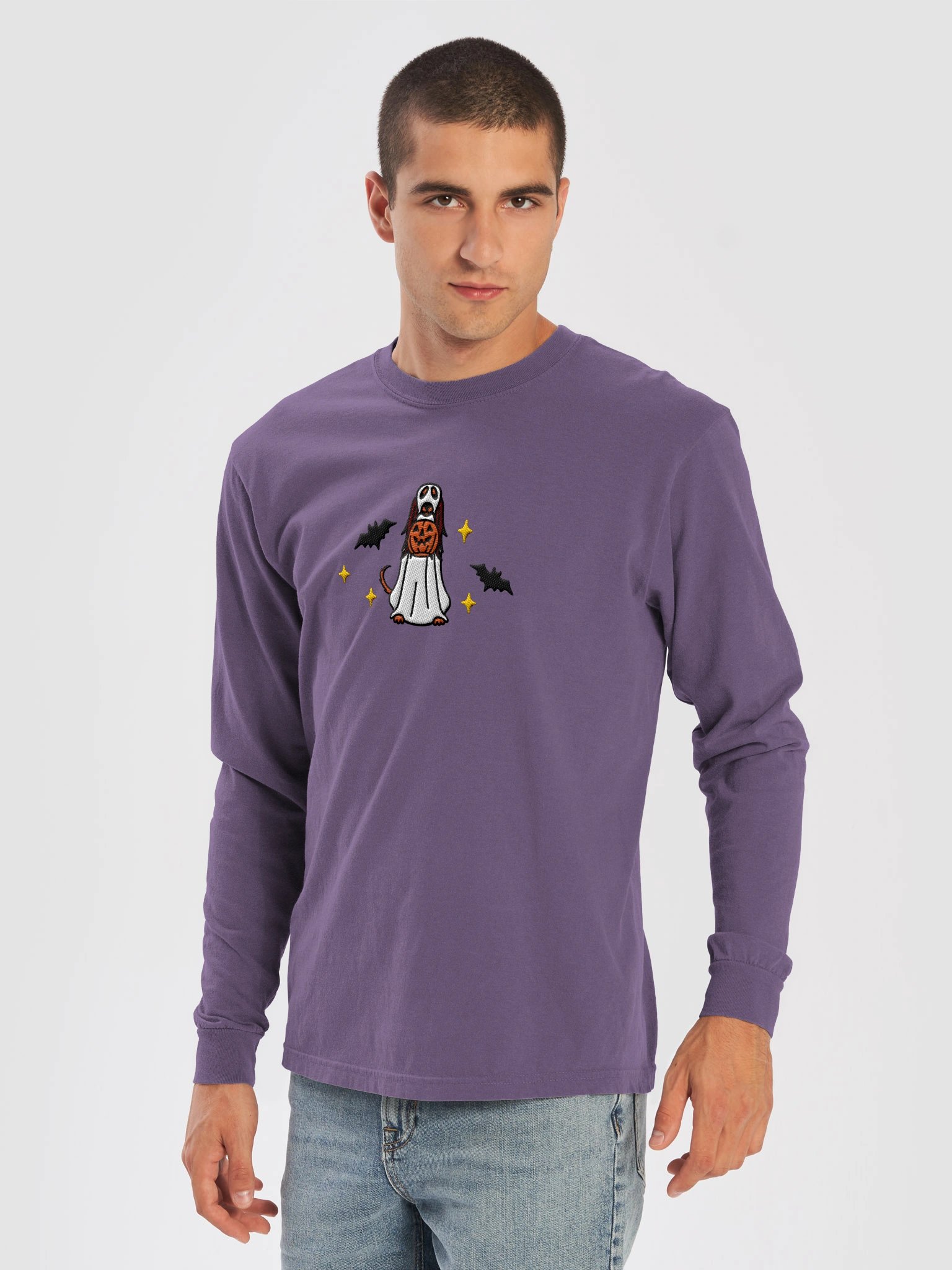 Halloween Saluki(Red) Embroidered Long-Sleeve T-Shirt product image (21)