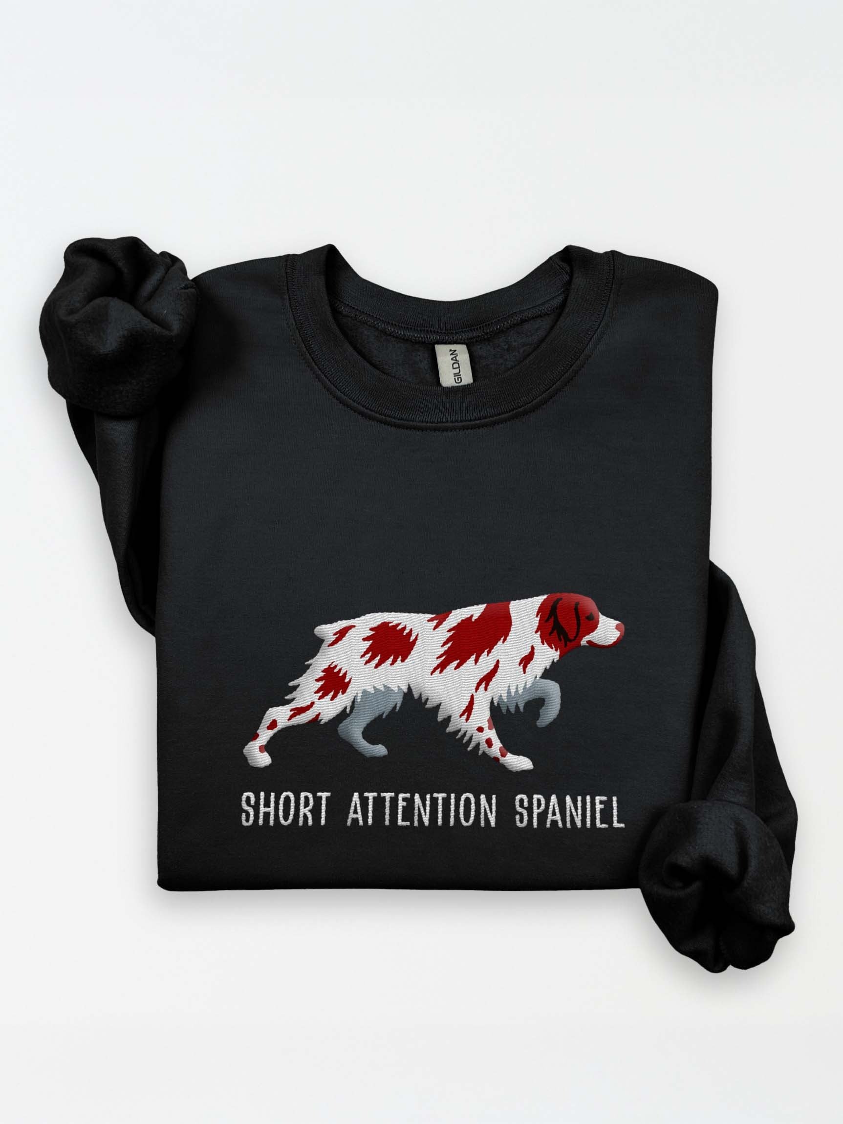 Short Attention Spaniel Sweatshirt (Embroidered) of a Brittany Spaniel(Liver) product image (1)