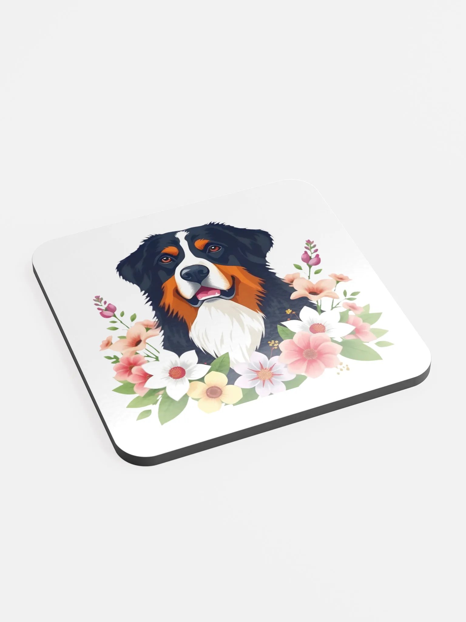 Floral Bernese Mountain Dog Cork Coaster product image (1)