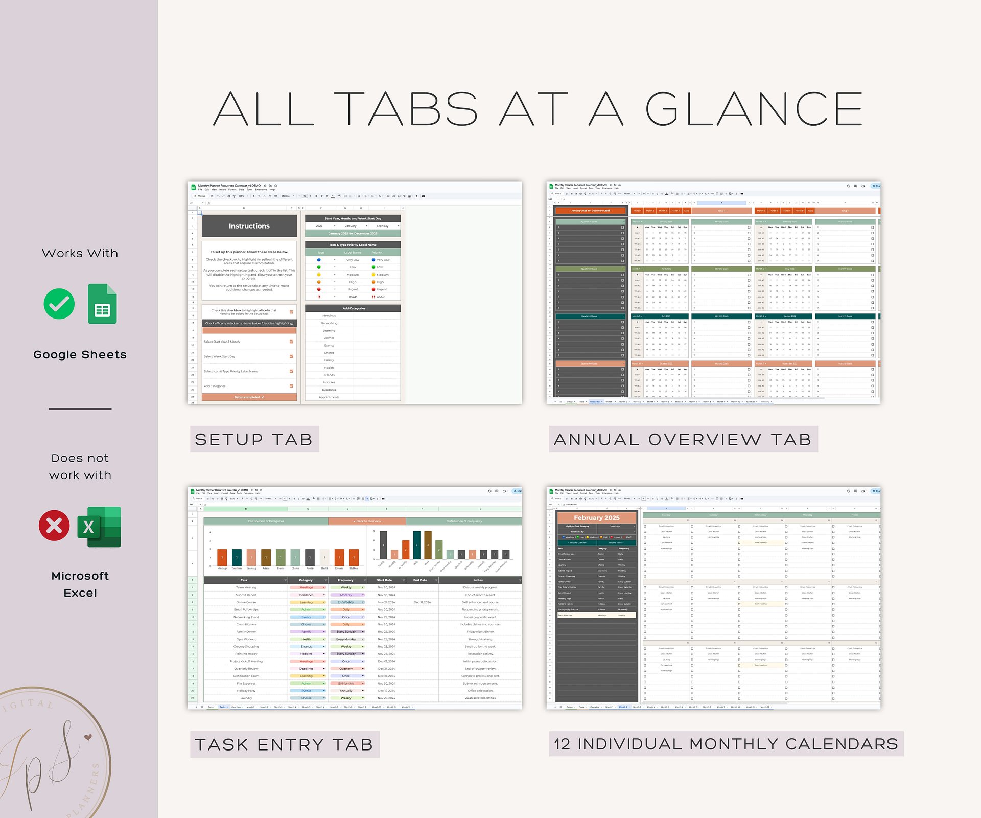 Recurring Task Manager, Google Sheets Template, Dynamic Monthly Calendar product image (10)