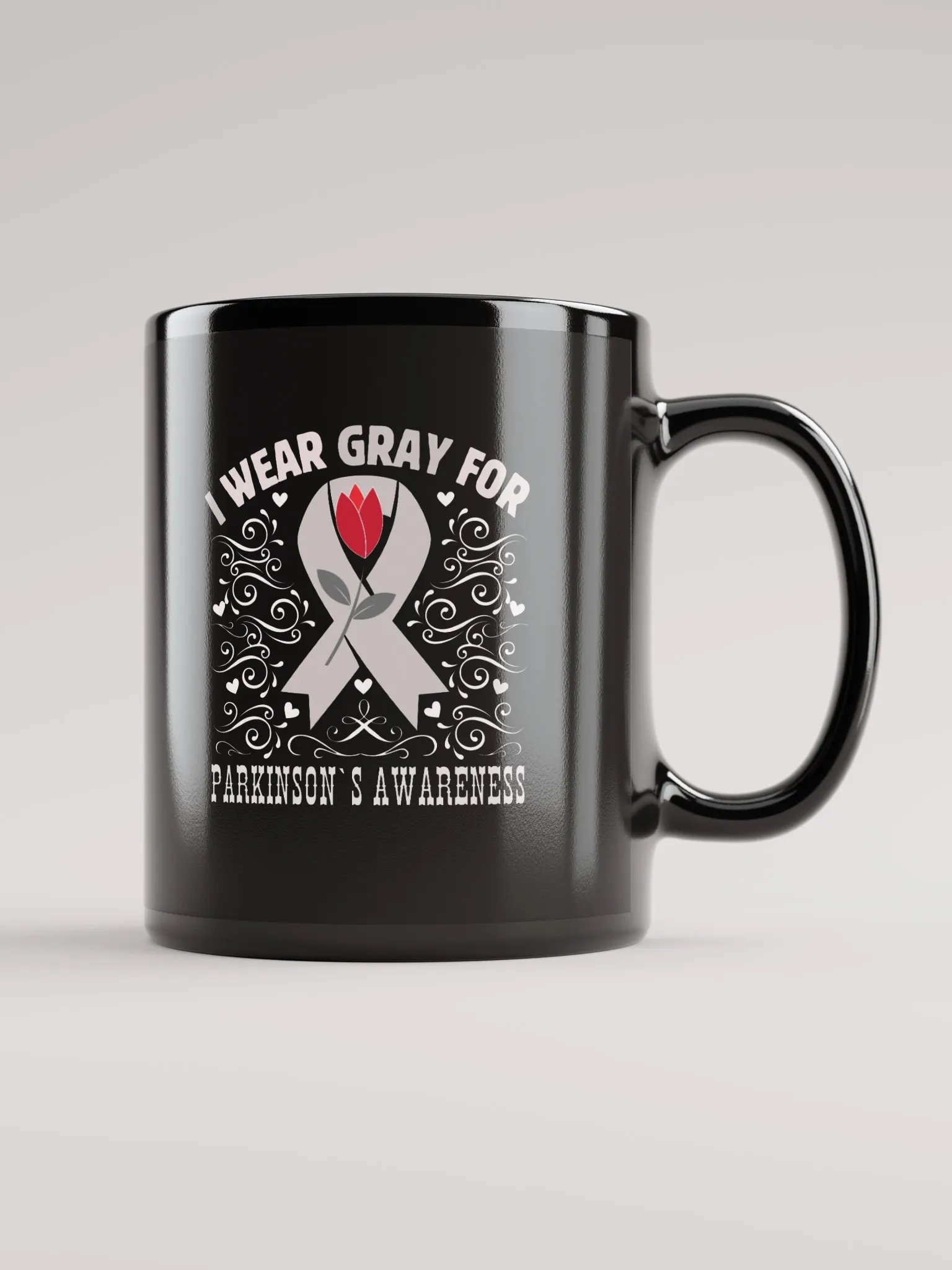 I Wear Gray For Parkinson`s Awareness, Flourish Black Glossy Ceramic Mug product image (1)