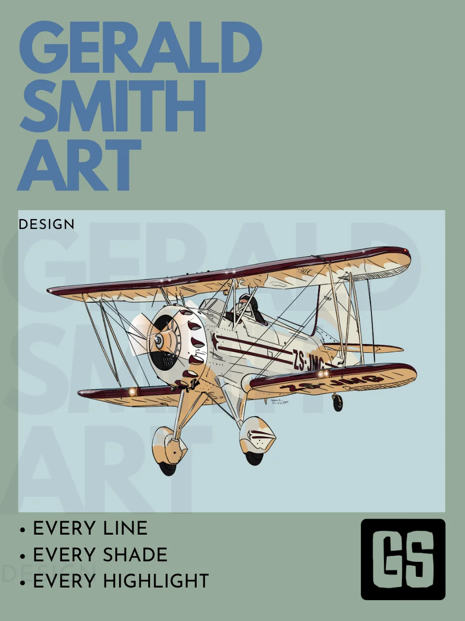 Waco Classic YMF-5 ZS-JMG Digital Printable Art Aviation Gift with Blue Background product image (4)