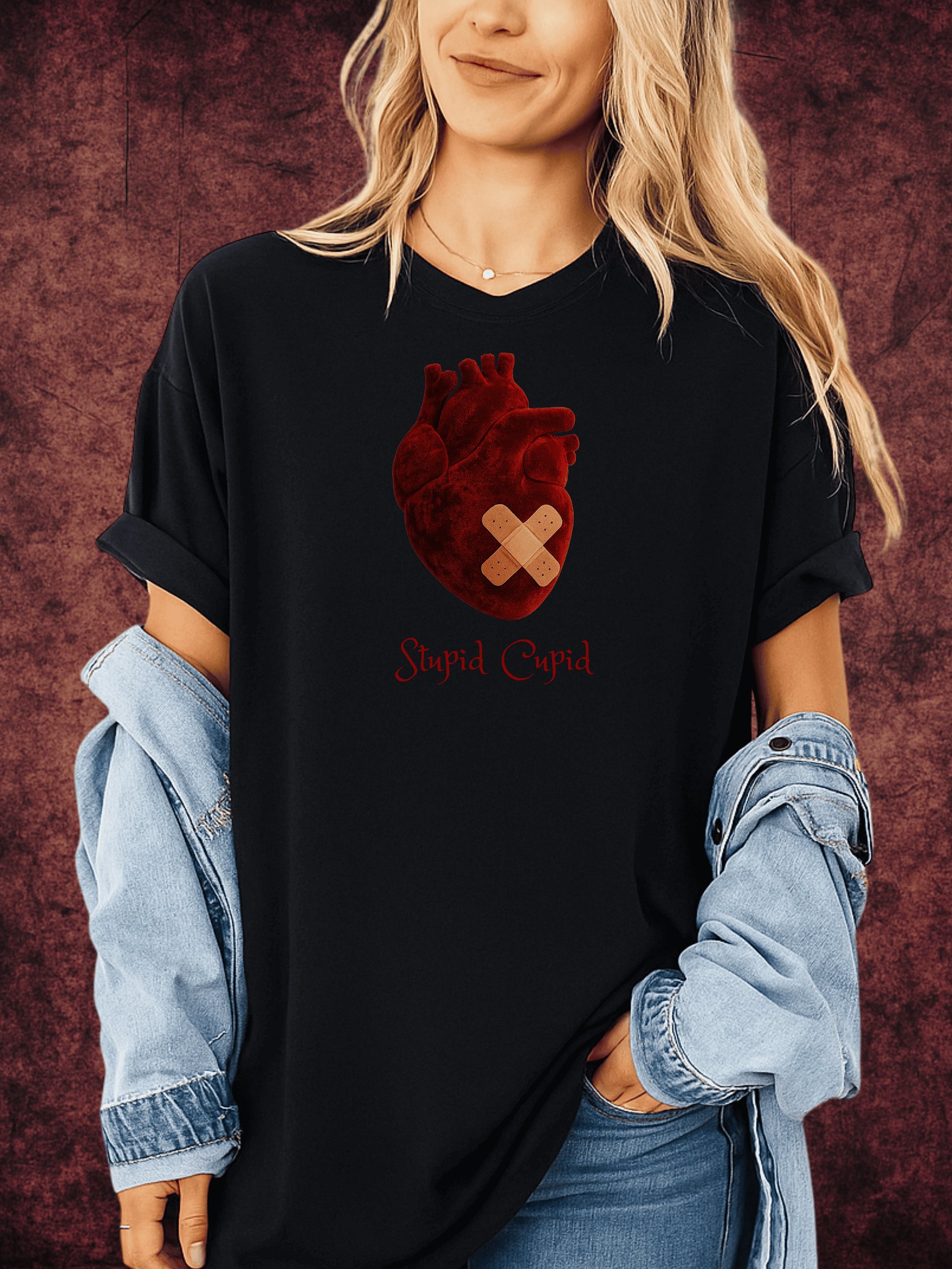 Stupid Cupid Velvet Heart T-Shirt product image (1)