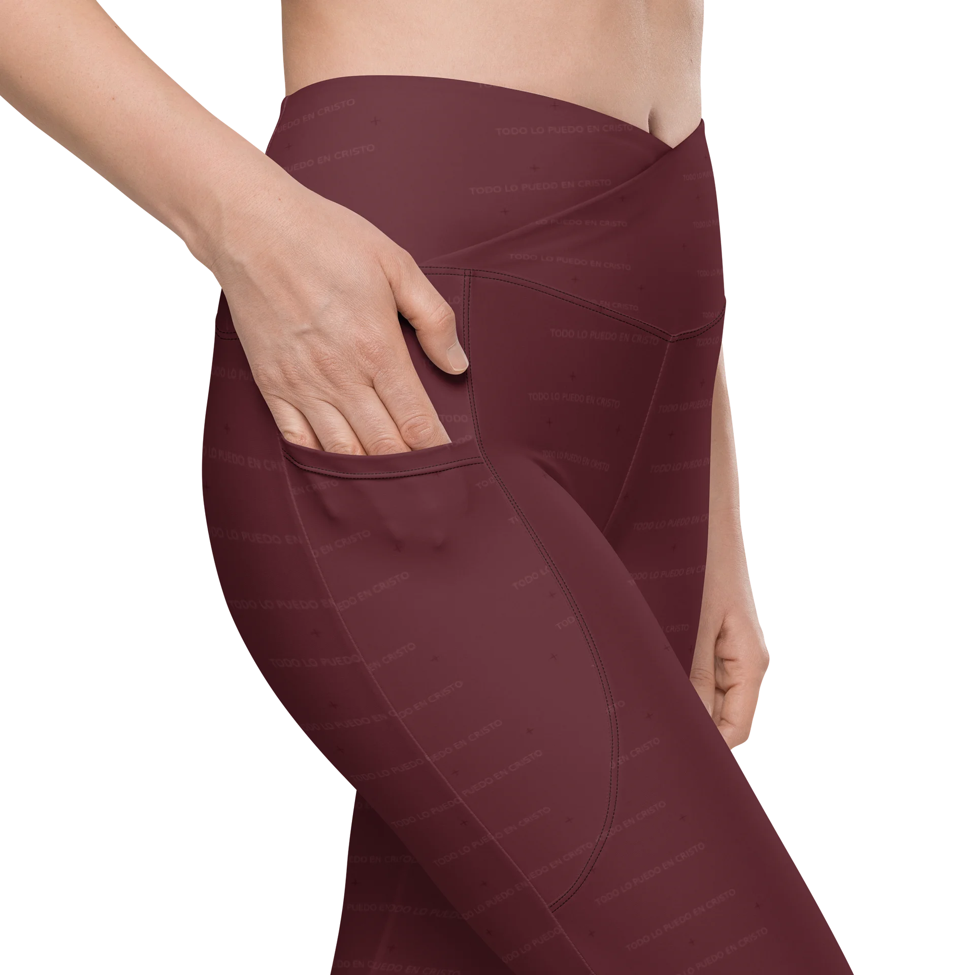 Crossover Leggings with Pockets — Women Who Lift (Burgundy) product image (10)