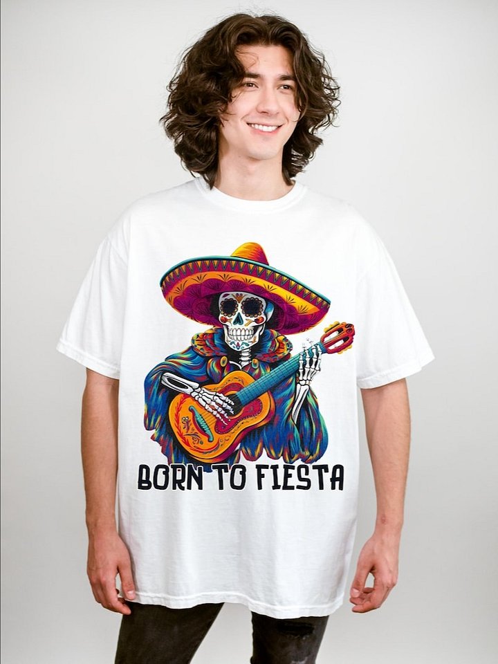 Born to Fiesta Shirt - Sugar Skull Skeleton Playing Guitar Cinco de Mayo Tee product image (1)