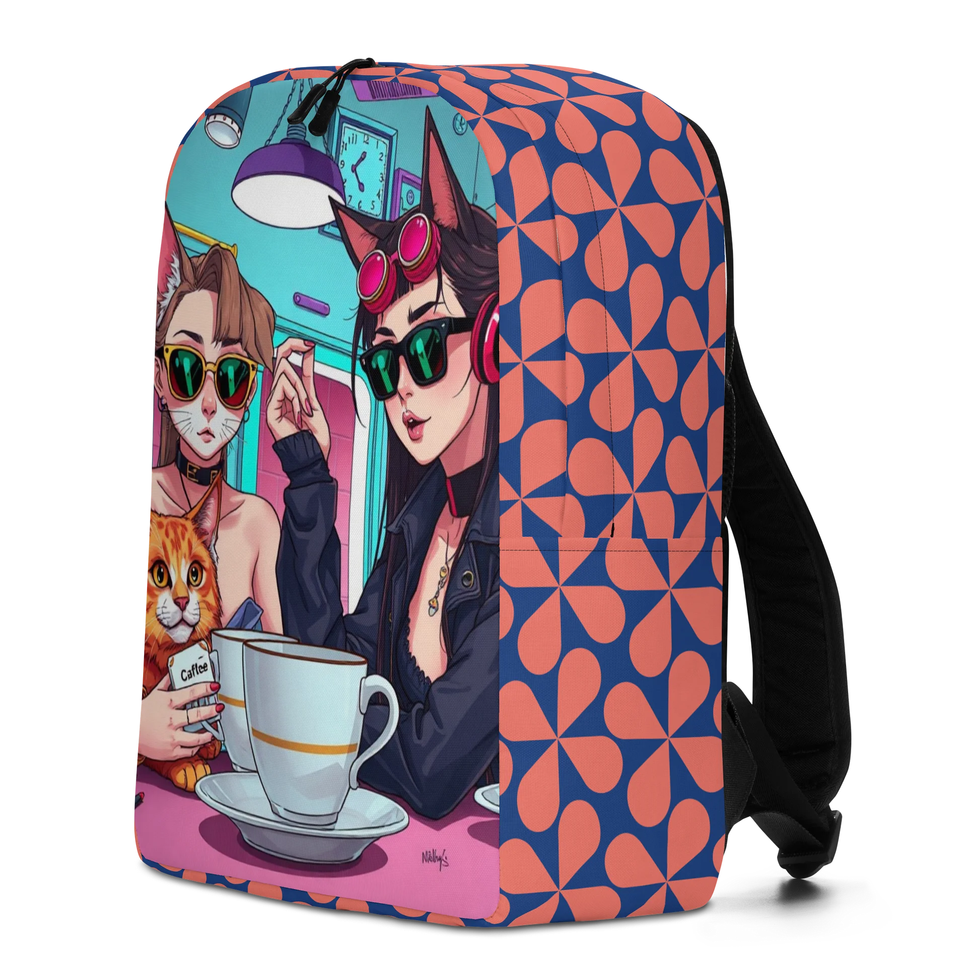 Minimalist Backpack - Cyberpunk Cat Girlfriends Coffee Break product image (2)