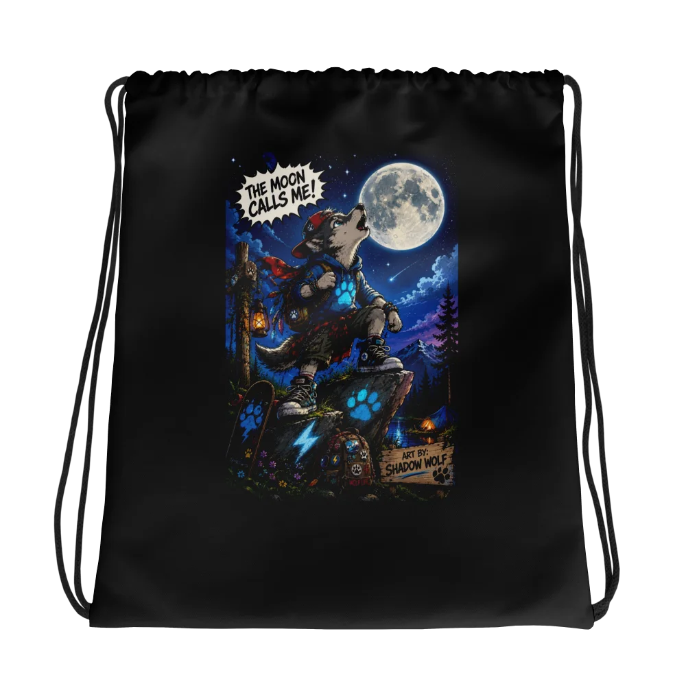Shadow Wolf's Moon Adventure Drawstring Backpack product image (1)