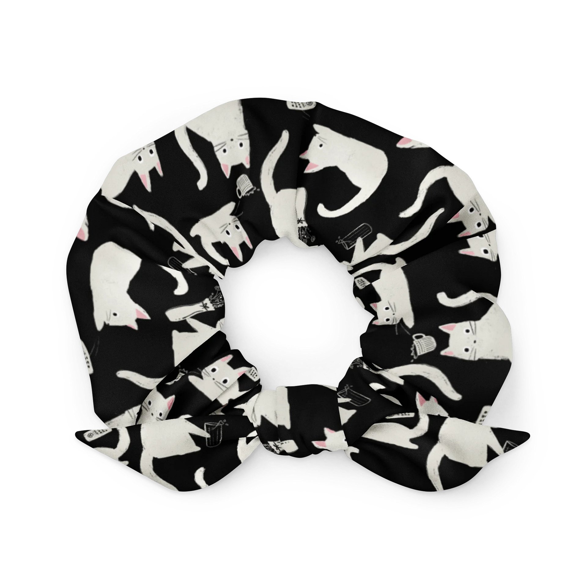 Bad Cats Knocking Stuff Over Patterned Scrunchie, White product image (1)