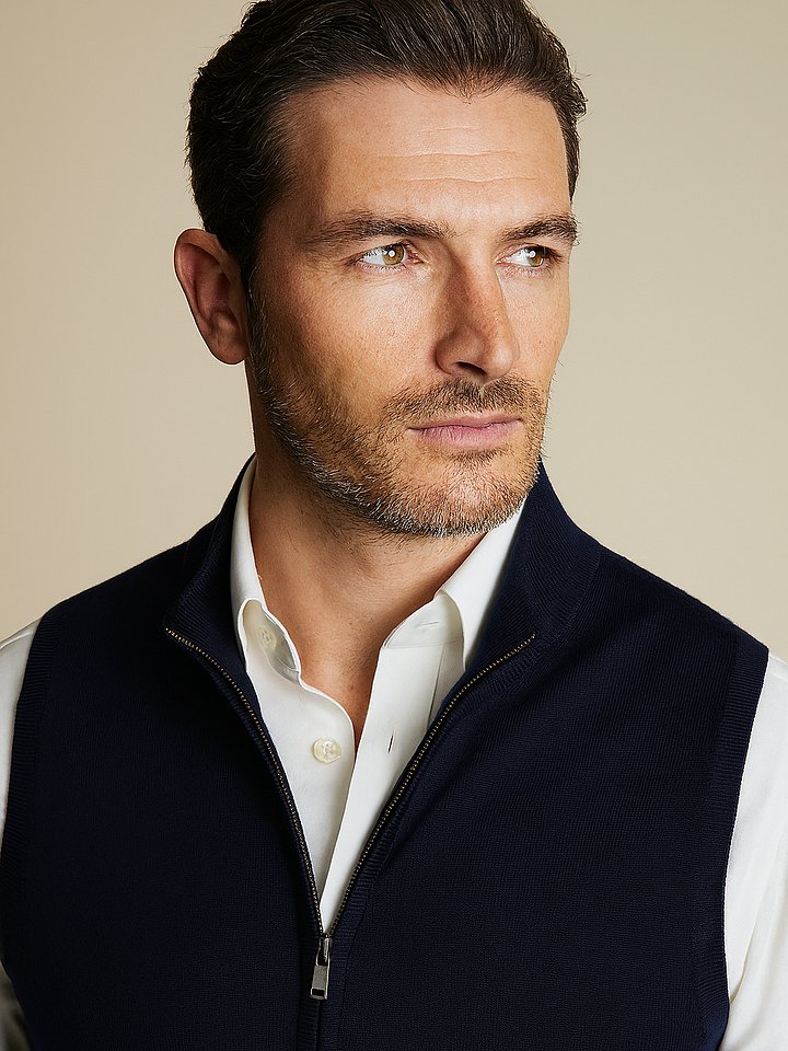 Merino Zip Through Vest – Navy product image (2)