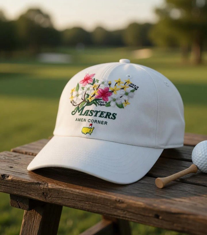 Masters Hot 2026: Amen Corner Azalea Floral Hat - Embroidered Masters Golf White Dad Cap product image (2)