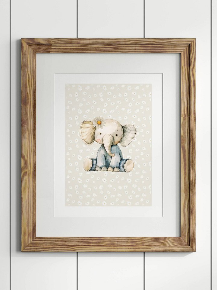 Boho Daisy and Elephant Nursery Print product image (1)