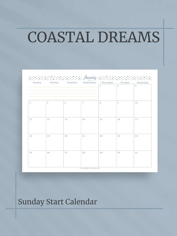 Coastal Dreams 2026 Calendar - Single Page per Month, Sunday Start, Letter Size product image (1)