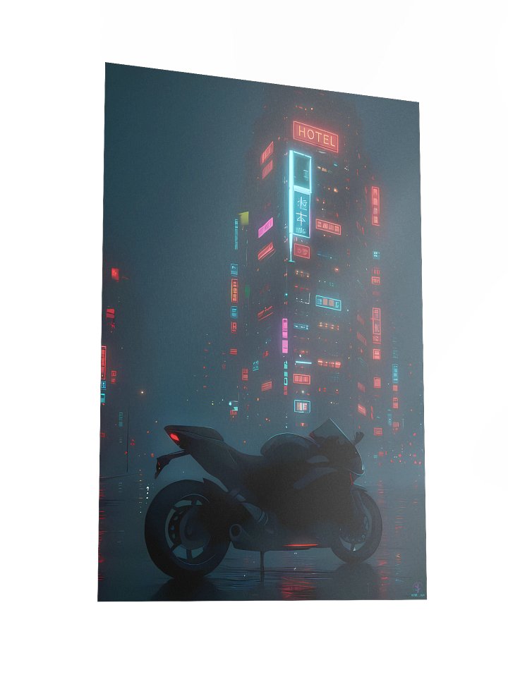 Cyberpunk Motorcycle Night Ride Poster - Futuristic Neon City Wall Art (12x18", 20x30", 24x36") product image (2)