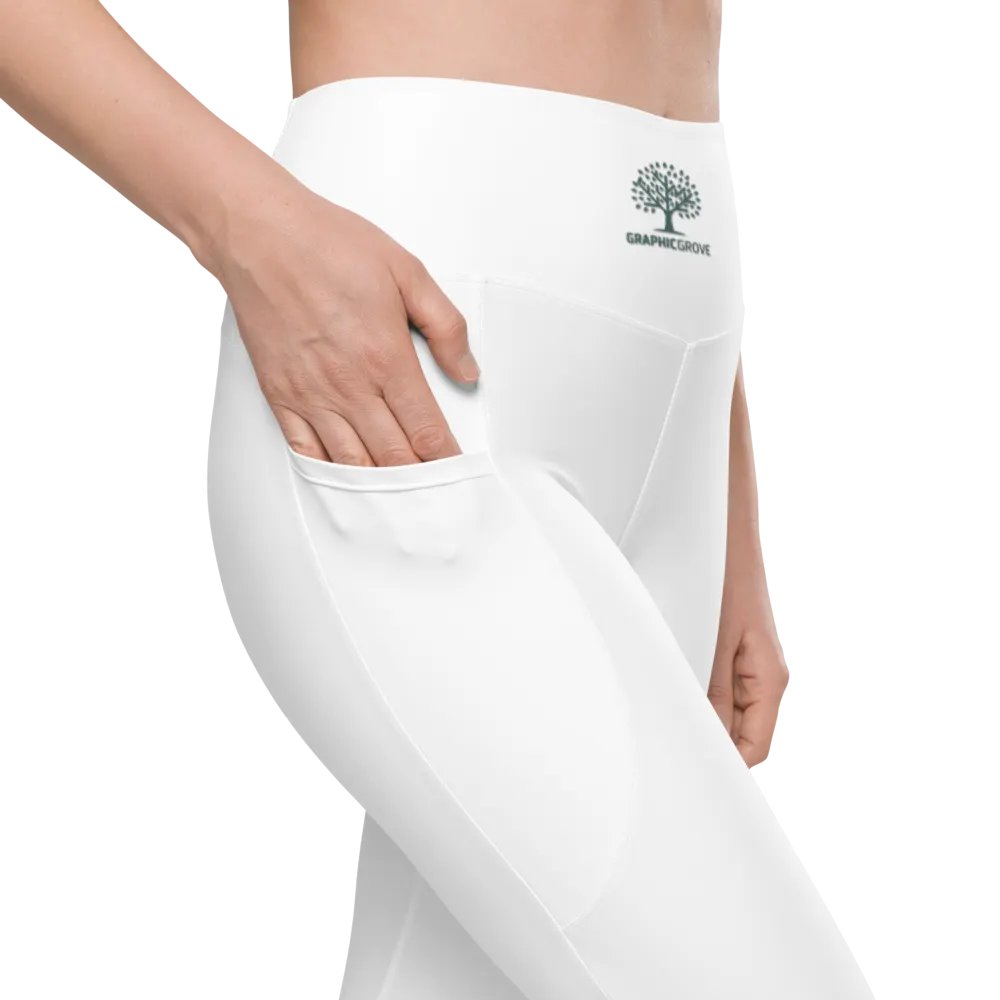 Graphic Grove High-Waisted Leggings - White, With Pockets & Exclusive Design product image (10)