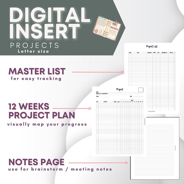 Project Management Planner Insert | Gantt-Style 12-Week Tracker | Letter Size product image (1)