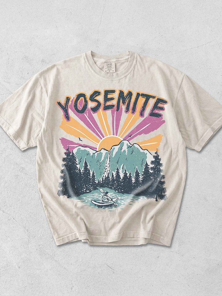 Yosemite National Park Shirt – Vintage Waterfall Mountain Kayak Retro Sunset Tee product image (1)