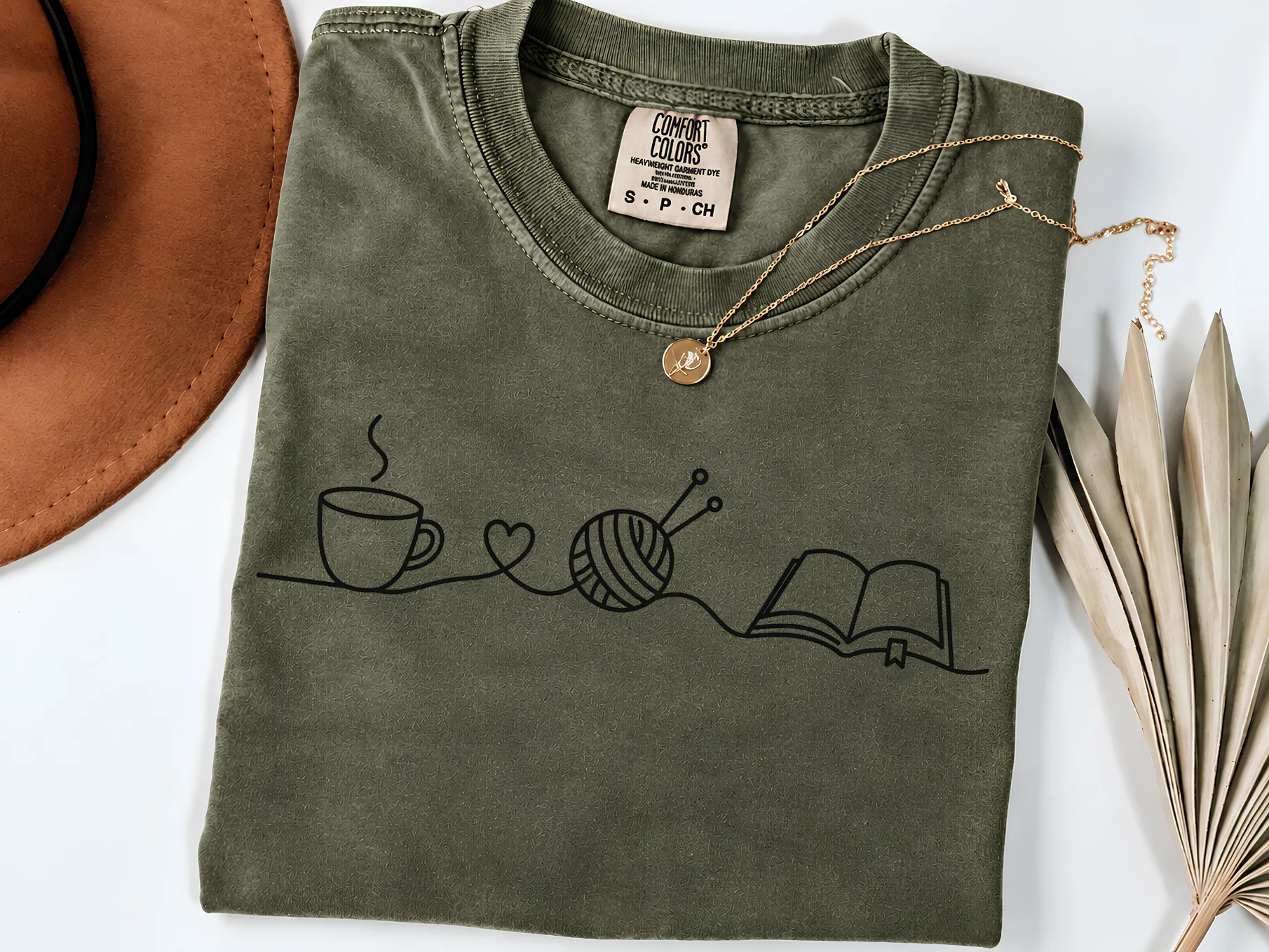 Cozy Hobbies T-Shirt, Book Lover Coffee Shirt, Knitting Gift, Minimalist Hobby Tee, Reading and Yarn Lover Gift product image (4)
