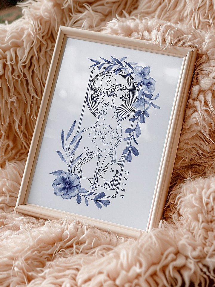Aries Blue Line Art Zodiac Print product image (2)