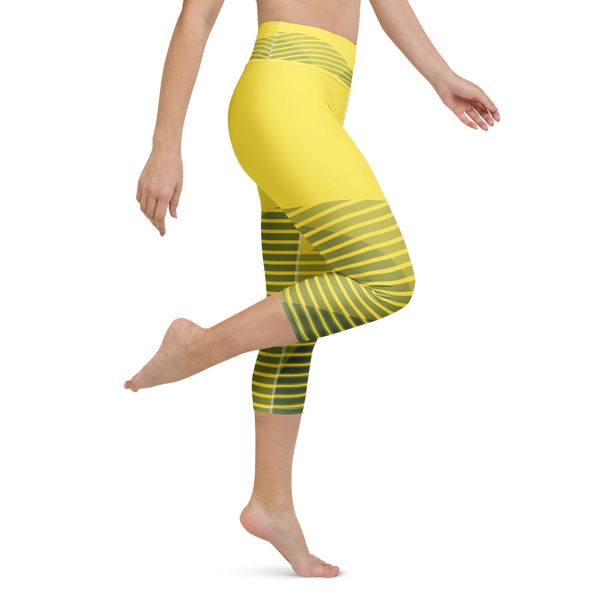 Retro Yellow High-Waisted Capri Yoga Leggings | Women’s Workout Pants product image (5)