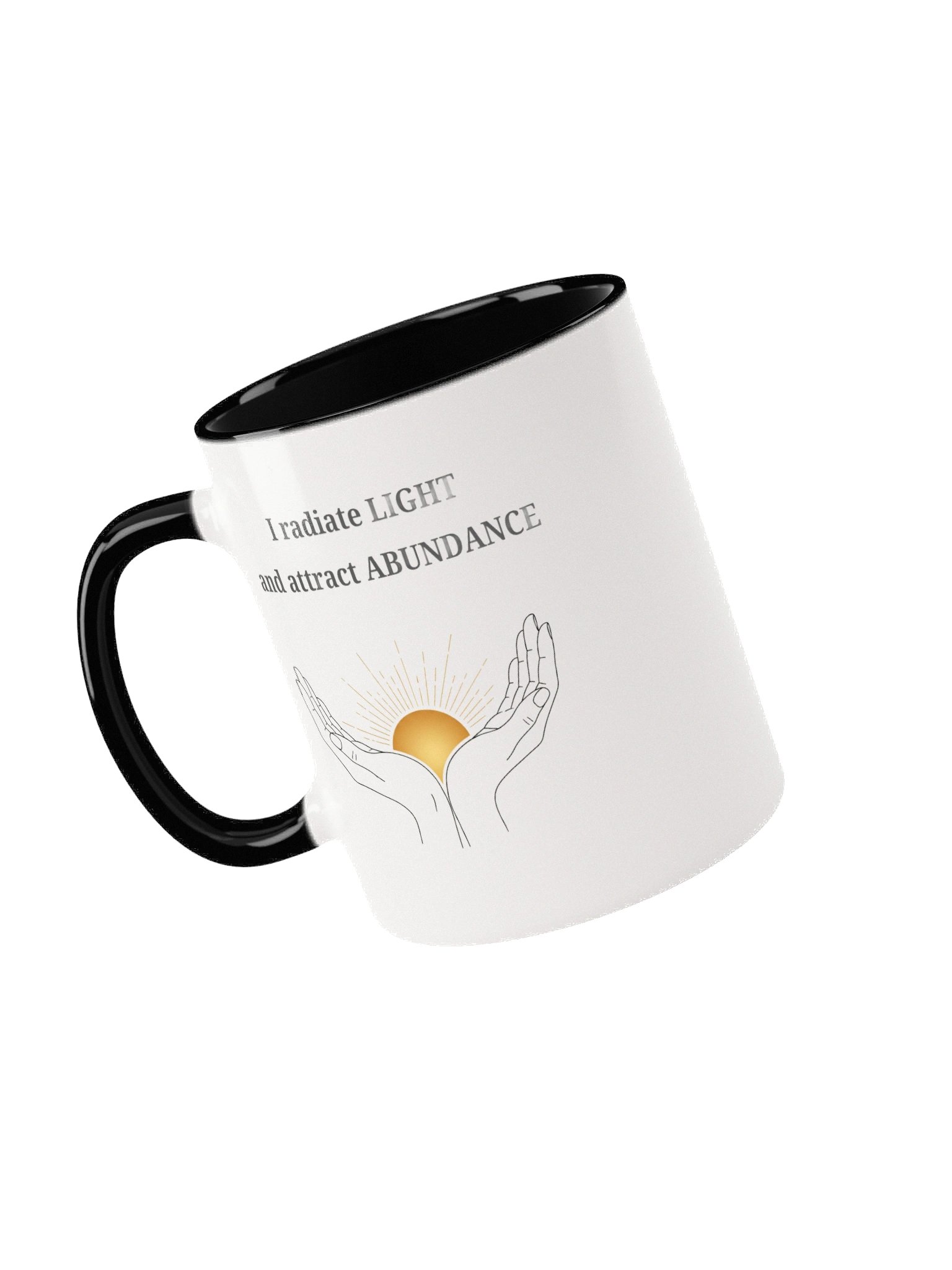 Hands Holding Sun Line Art & Quote – I Radiate Light and Attract Abundance Ceramic Mug product image (3)